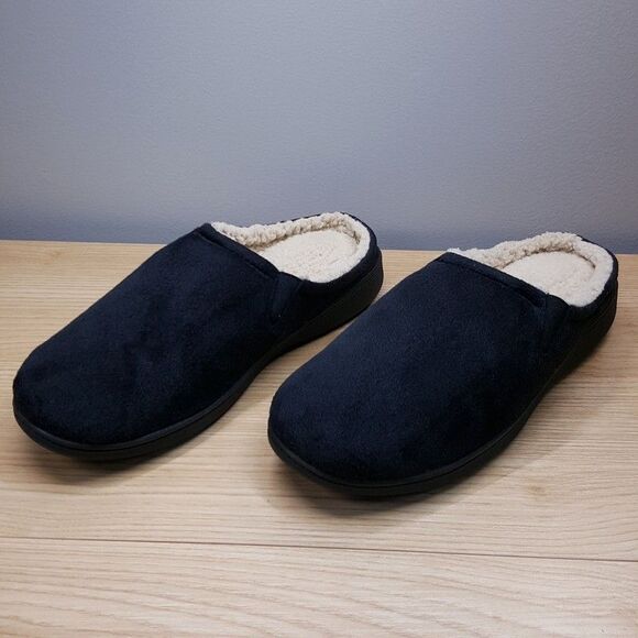 ISOTONER Slippers Mens Size 9.5 10.5 Black Slip On Plush Advanced Memory Foam